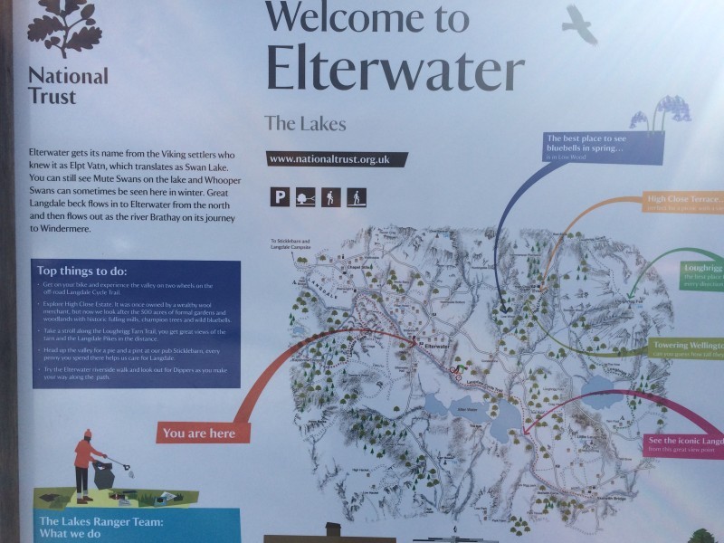Sign for Elterwater in the car park.