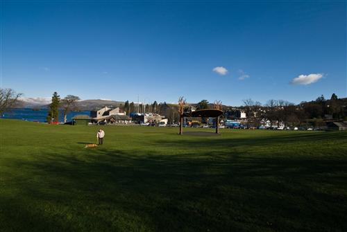 The Glebe in Bowness-on-Windermre, where celebrations will take place on 21st June with concerts and a pyrotechnic display. (Photo courtesy of www.cumbriaphoto.co.uk.)