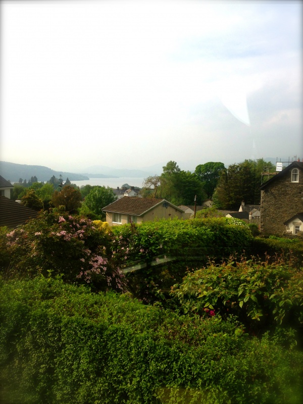 A view to the north of Lake Windermere and the mountains from our ground floor lounge at Blenheim Lodge.