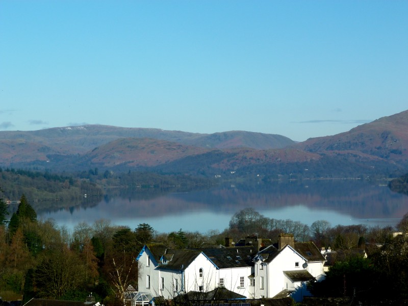 Lake Windermere and the fells photographed from our B&B accommodation at Blenheim Lodge, Bowness.