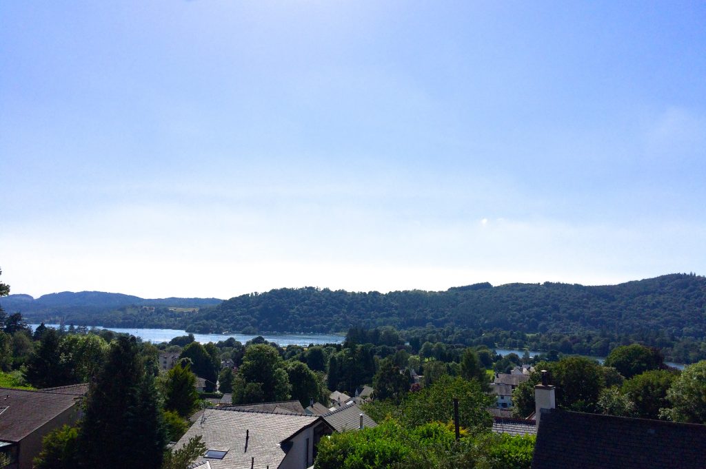 Windermere gleams under bright blue skies. This photo was taken from The Attic, our double room in the eaves, at Blenheim Lodge.