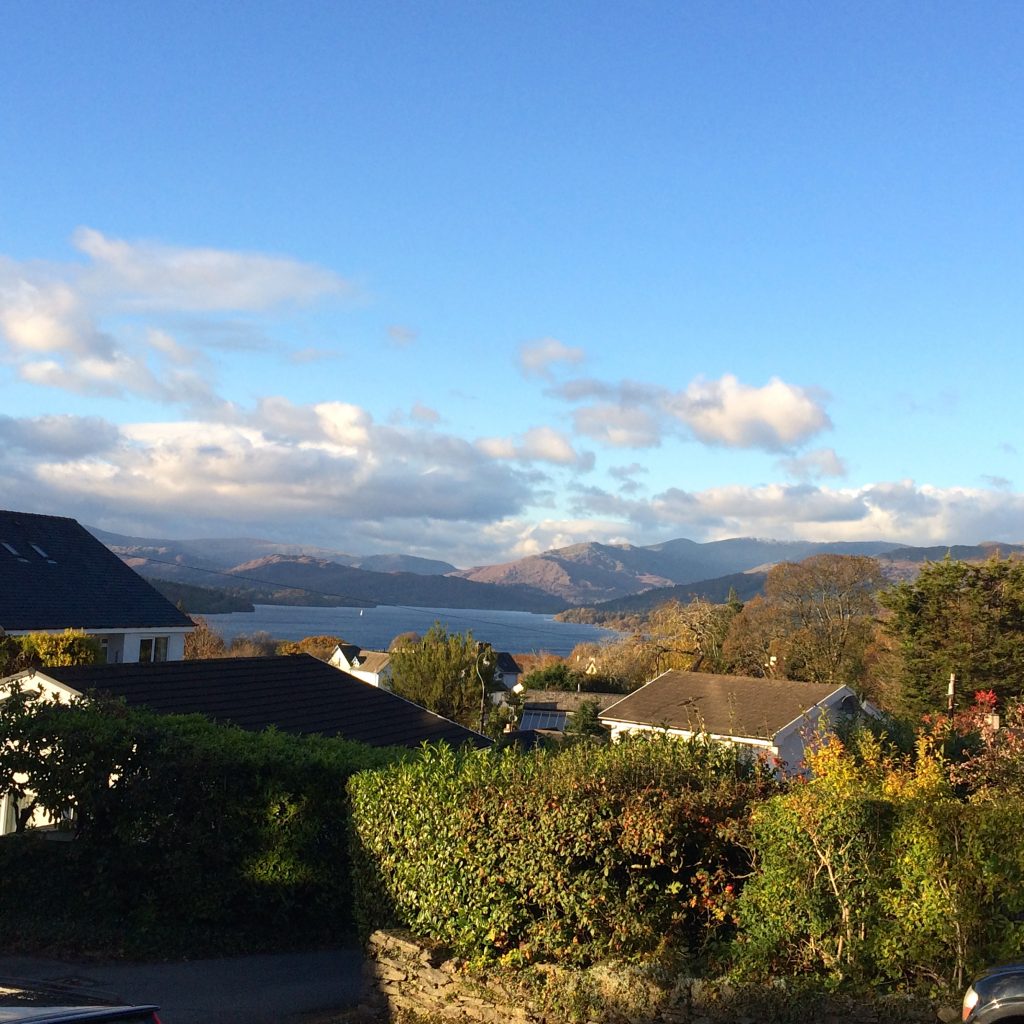 The lake and fell view from our porch at Blenheim Lodge on a sunny Autumn's day. (7.10.16)
