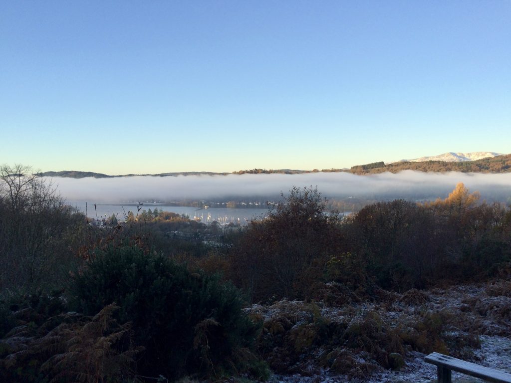  Misty inversion over Windermere seen from Post Knott viewpoint on Brant Fell