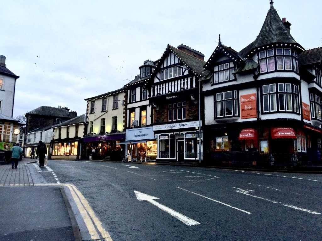 Shops and restaurants on Lake Road, Bowness on Windermere